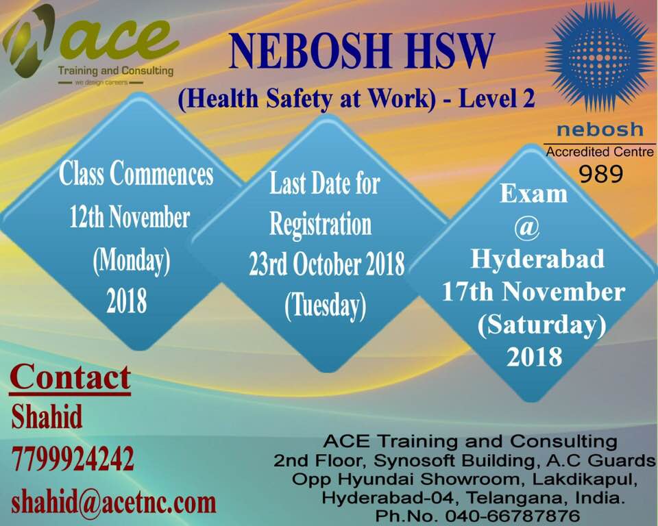 Nebosh Hsw Training in Hyderabad (November-2018)